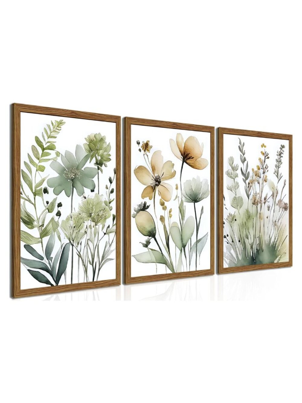Wood Framed Botanical Wall Art Set of 3 Canvas Prints 12x16 Boho Floral Home